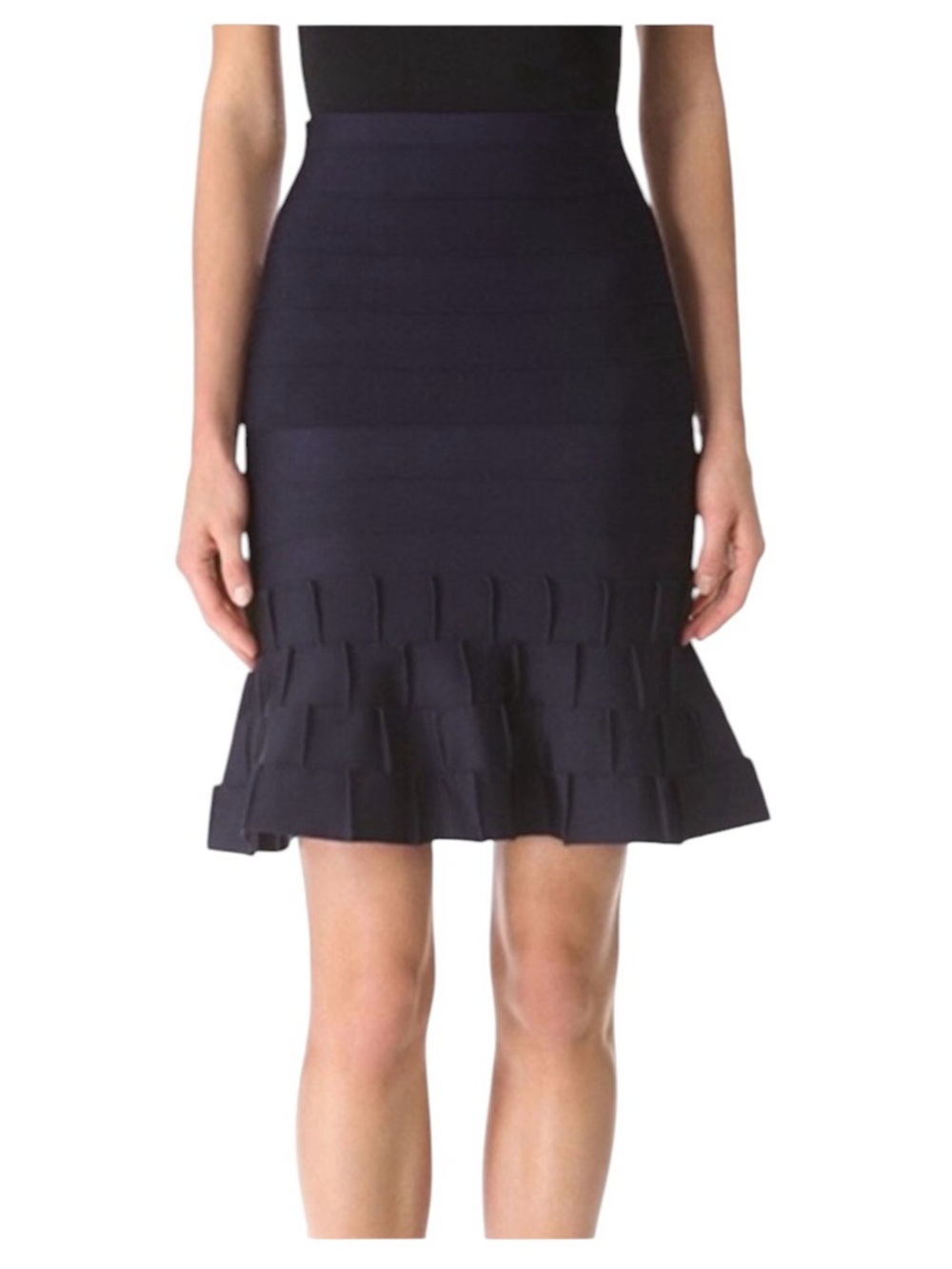 Hervé Léger Cadi Black Bandage Flounce Ruffle Skirt Size S